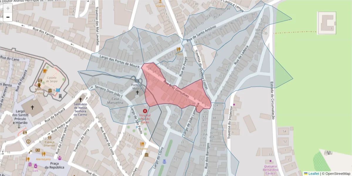 Mapa detalhado do código postal 7830-402 com limites, códigos postais vizinhos e agências dos correios