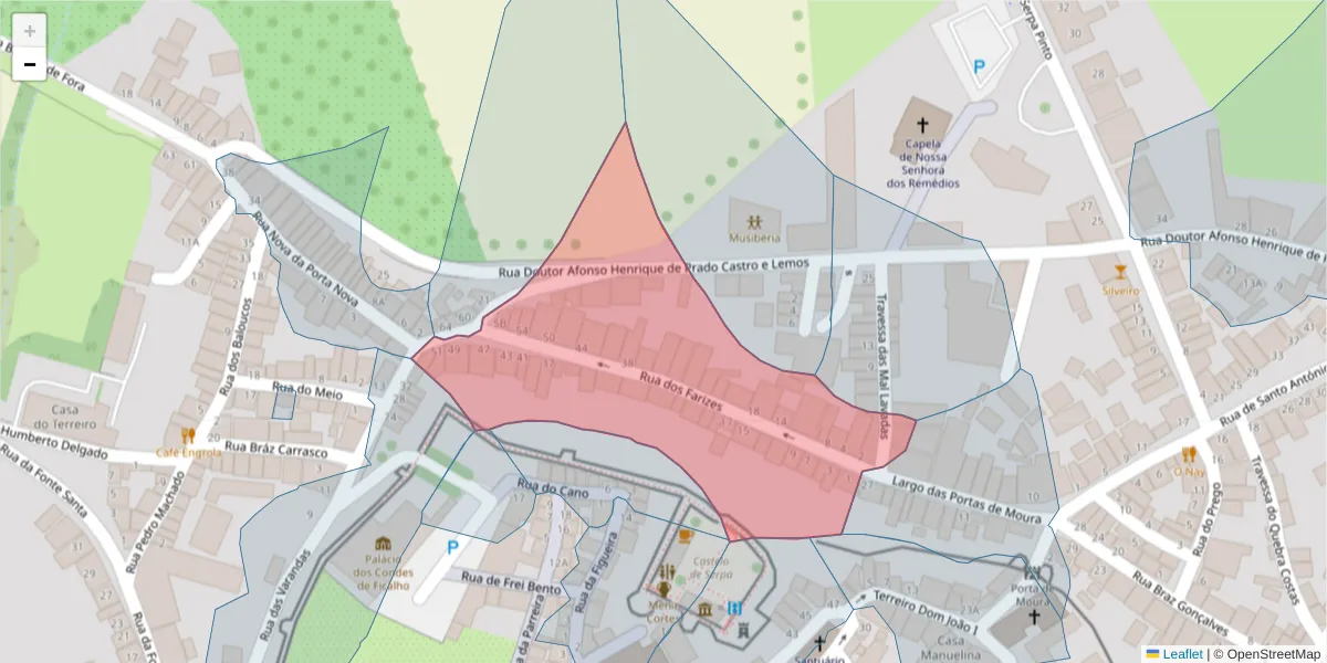 Mapa detalhado do código postal 7830-416 com limites, códigos postais vizinhos e agências dos correios