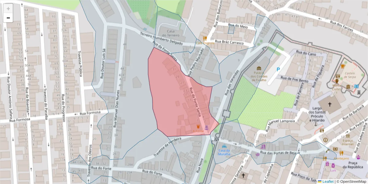 Mapa detalhado do código postal 7830-417 com limites, códigos postais vizinhos e agências dos correios