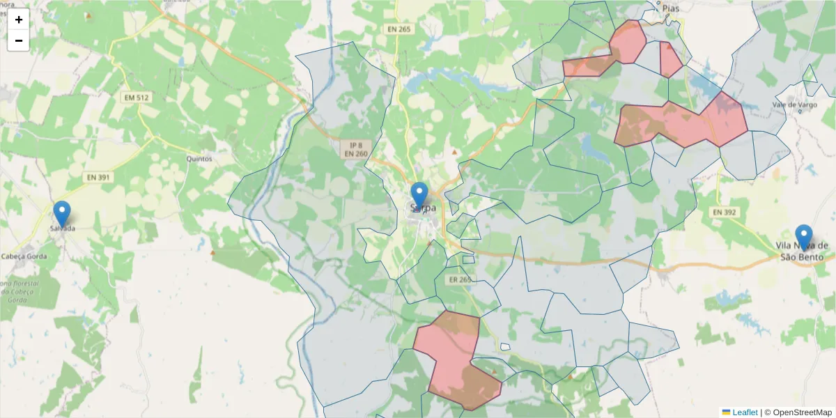 Mapa detalhado do código postal 7830-423 com limites, códigos postais vizinhos e agências dos correios
