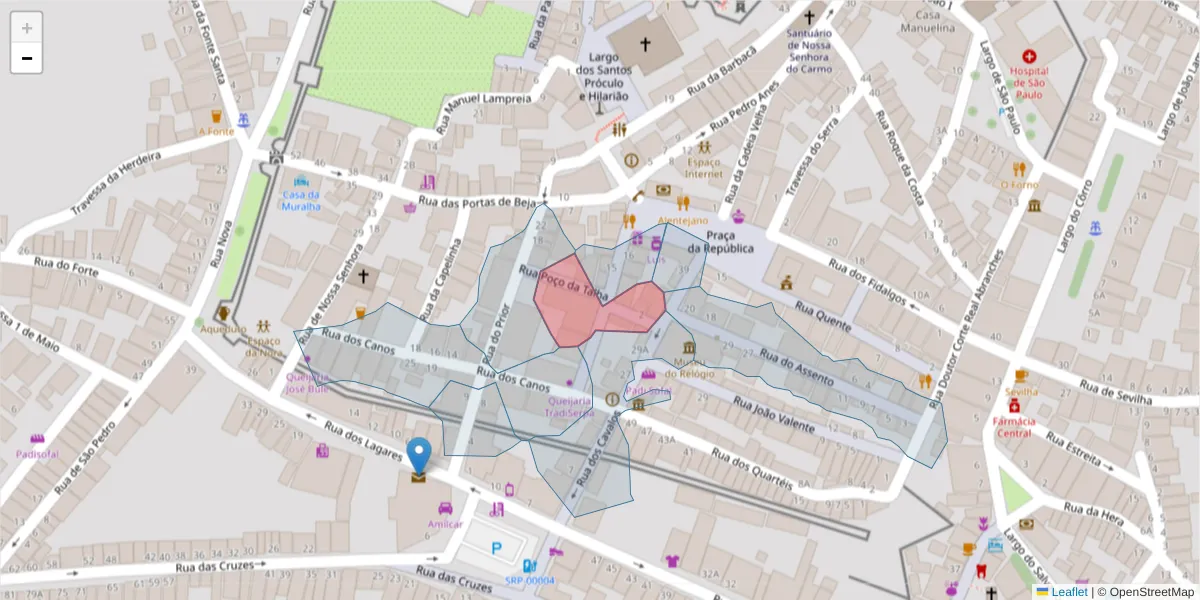 Mapa detalhado do código postal 7830-430 com limites, códigos postais vizinhos e agências dos correios