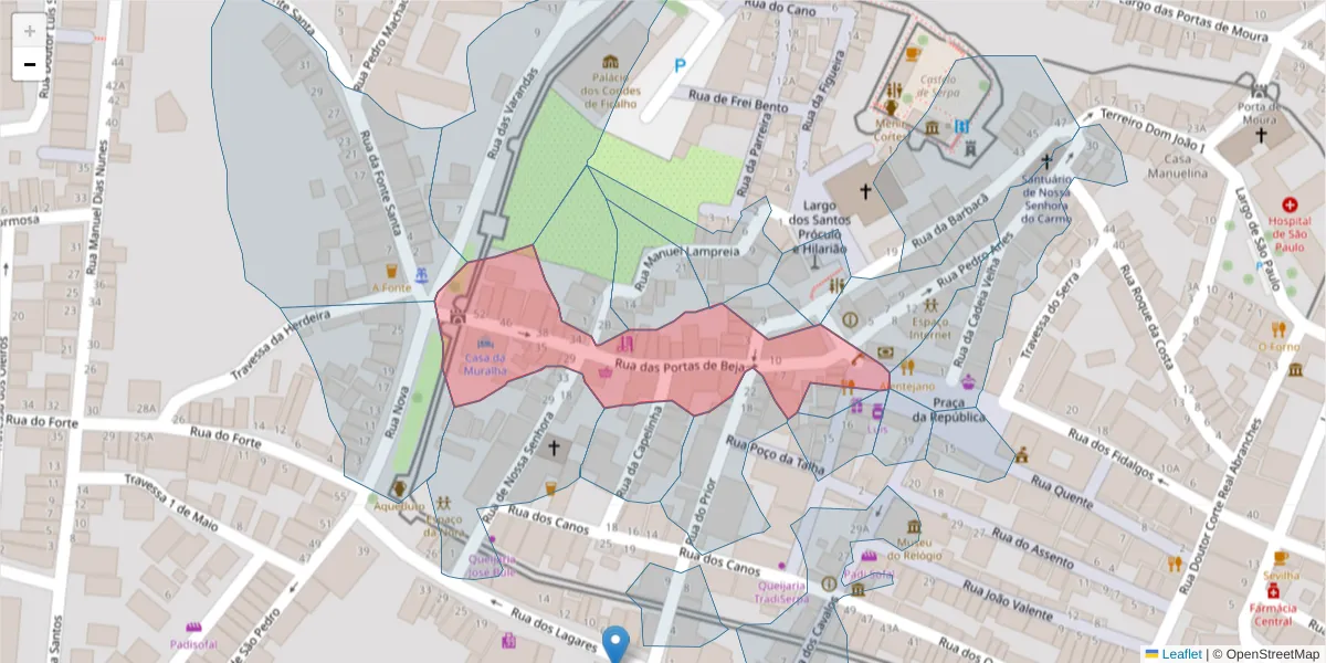 Mapa detalhado do código postal 7830-431 com limites, códigos postais vizinhos e agências dos correios