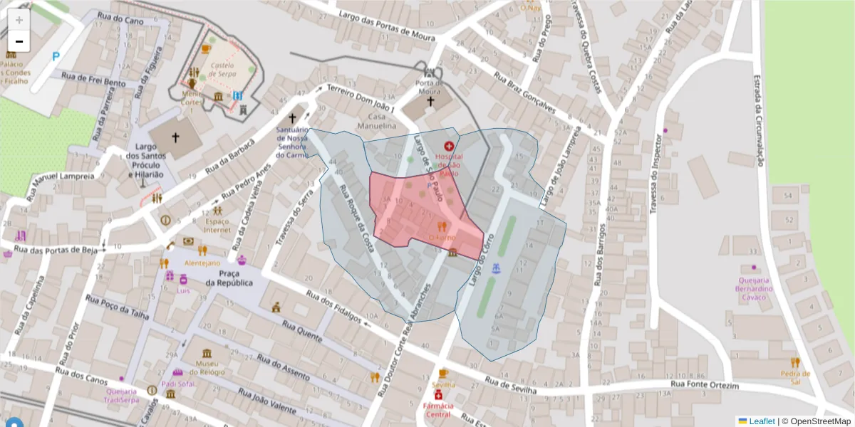 Mapa detalhado do código postal 7830-454 com limites, códigos postais vizinhos e agências dos correios