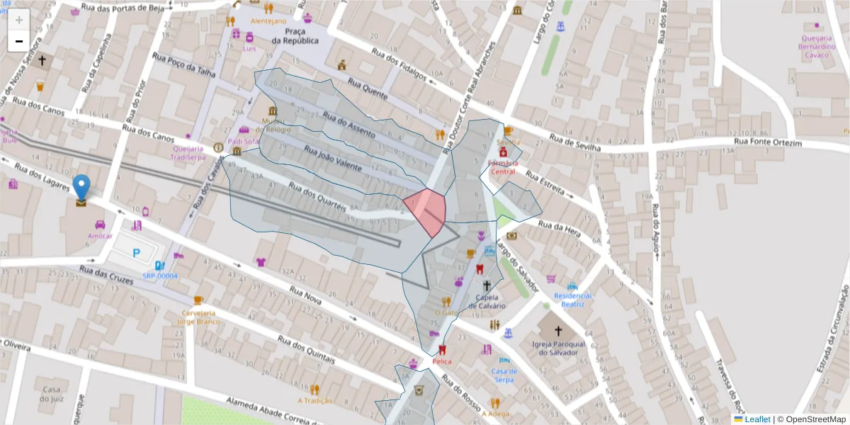 Mapa detalhado do código postal 7830-491 com limites, códigos postais vizinhos e agências dos correios