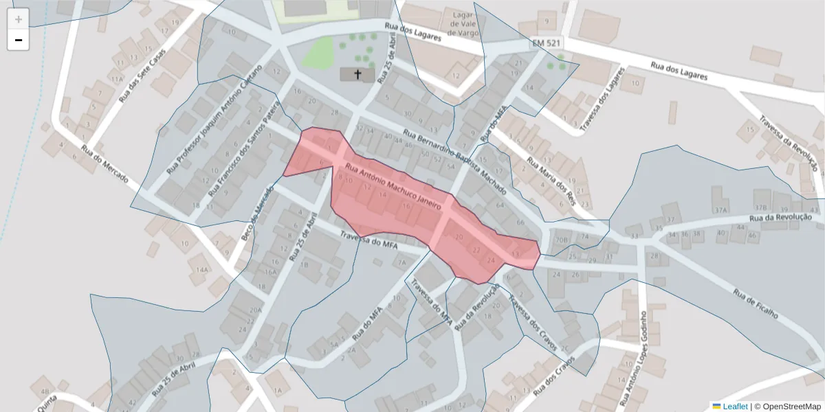 Mapa detalhado do código postal 7830-509 com limites, códigos postais vizinhos e agências dos correios