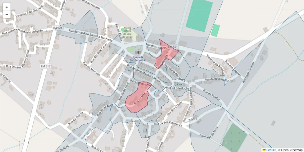 Mapa detalhado do código postal 7830-517 com limites, códigos postais vizinhos e agências dos correios