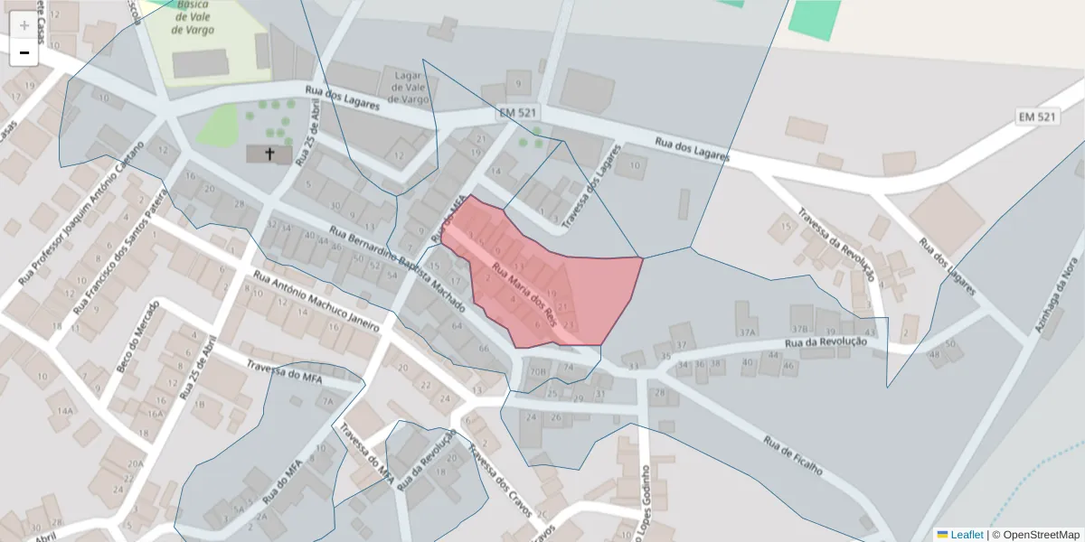 Mapa detalhado do código postal 7830-523 com limites, códigos postais vizinhos e agências dos correios