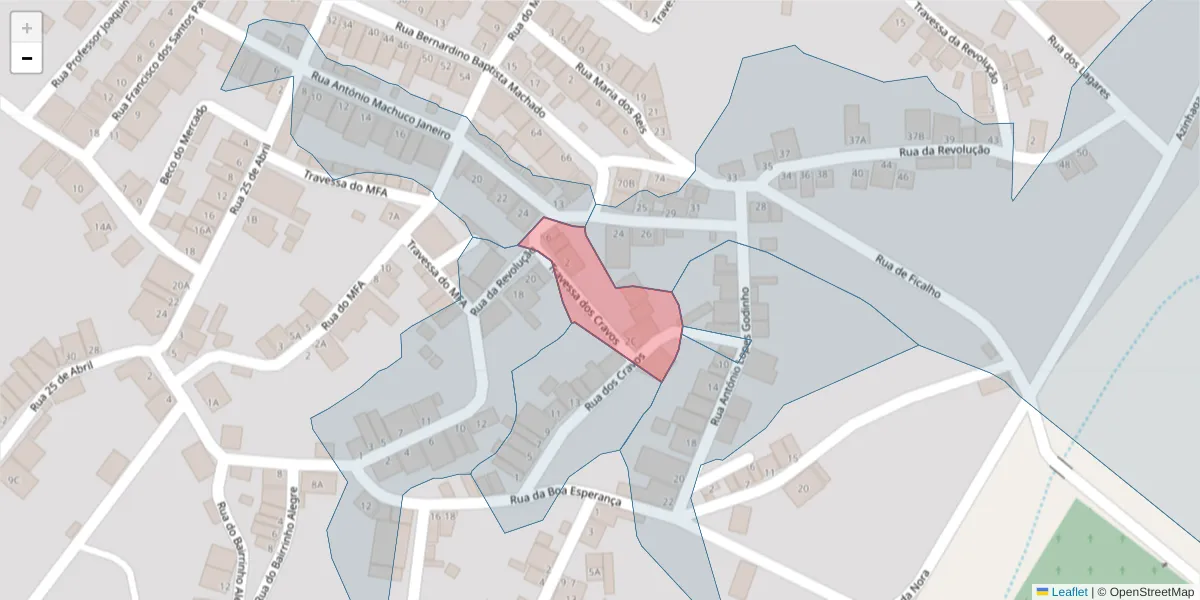 Mapa detalhado do código postal 7830-529 com limites, códigos postais vizinhos e agências dos correios