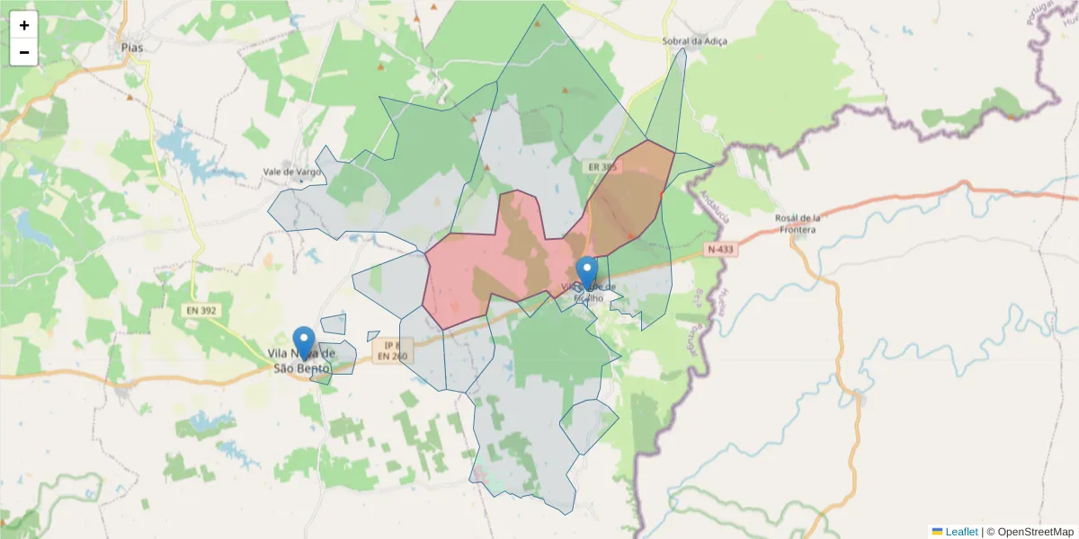 Mapa detalhado do código postal 7830-601 com limites, códigos postais vizinhos e agências dos correios