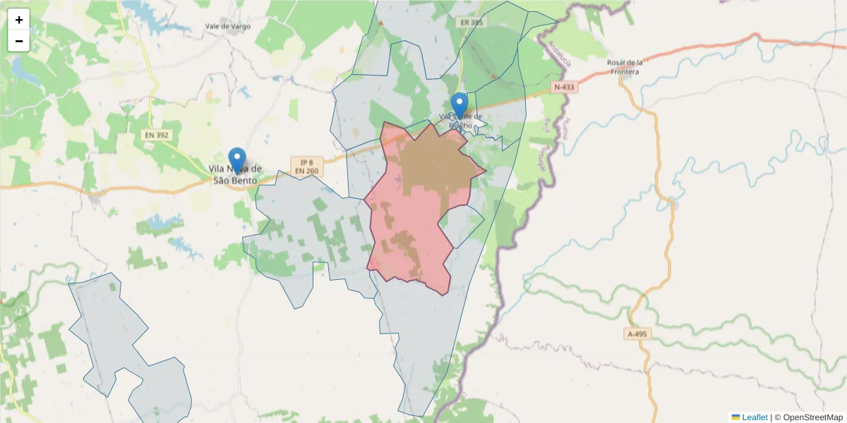 Mapa detalhado do código postal 7830-621 com limites, códigos postais vizinhos e agências dos correios