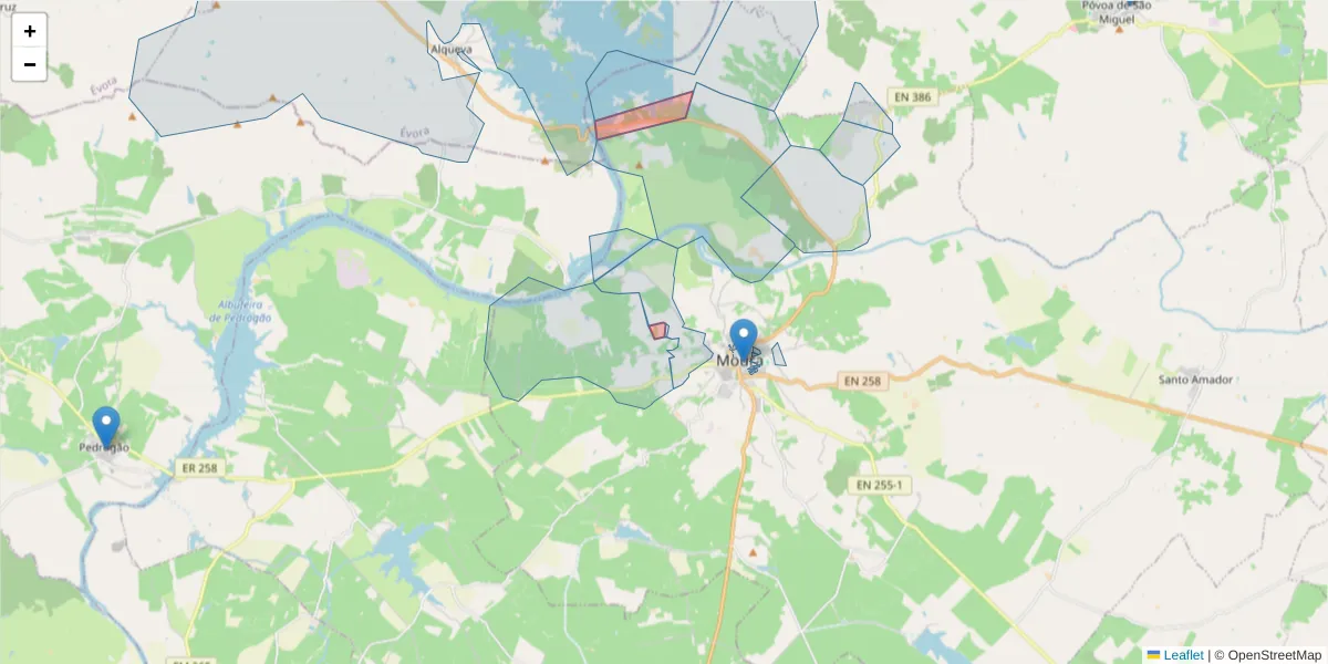 Mapa detalhado do código postal 7860-000 com limites, códigos postais vizinhos e agências dos correios