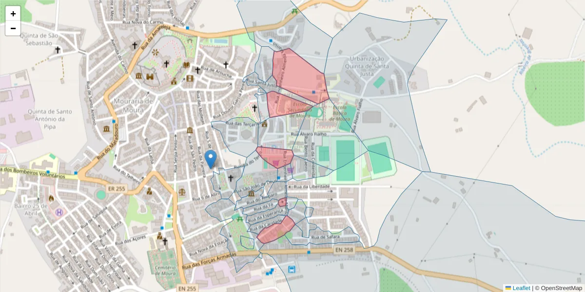 Mapa detalhado do código postal 7860-004 com limites, códigos postais vizinhos e agências dos correios