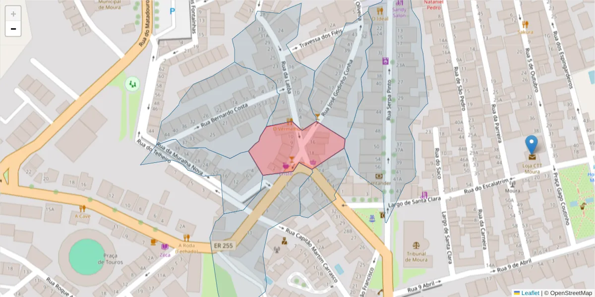 Mapa detalhado do código postal 7860-005 com limites, códigos postais vizinhos e agências dos correios