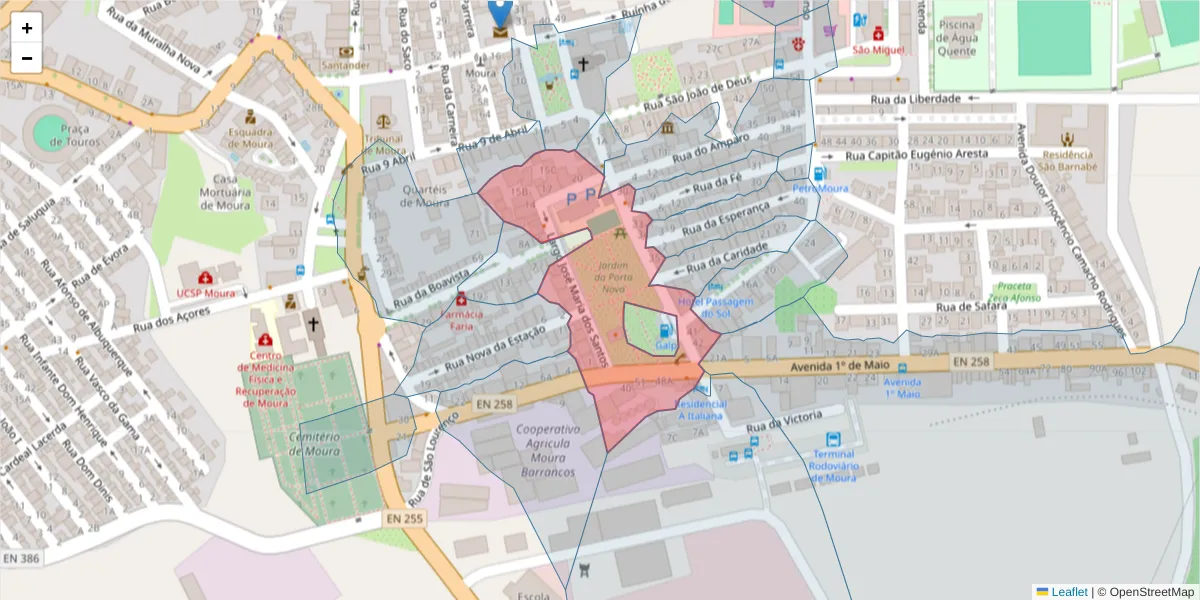 Mapa detalhado do código postal 7860-008 com limites, códigos postais vizinhos e agências dos correios