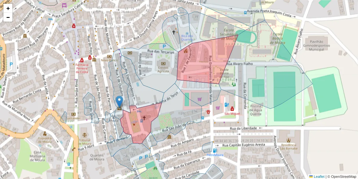 Mapa detalhado do código postal 7860-010 com limites, códigos postais vizinhos e agências dos correios