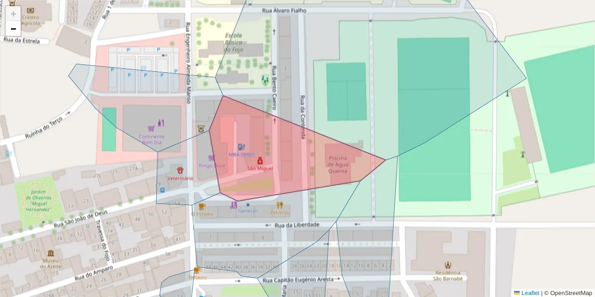 Mapa detalhado do código postal 7860-011 com limites, códigos postais vizinhos e agências dos correios