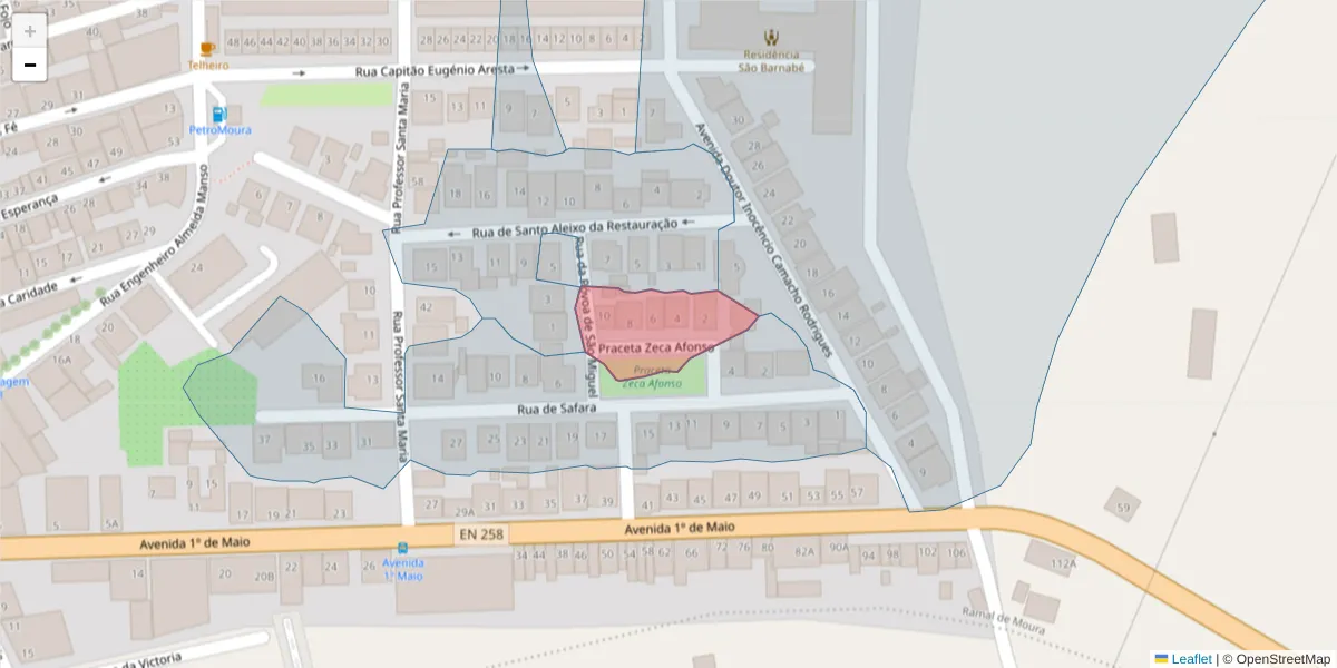 Mapa detalhado do código postal 7860-012 com limites, códigos postais vizinhos e agências dos correios