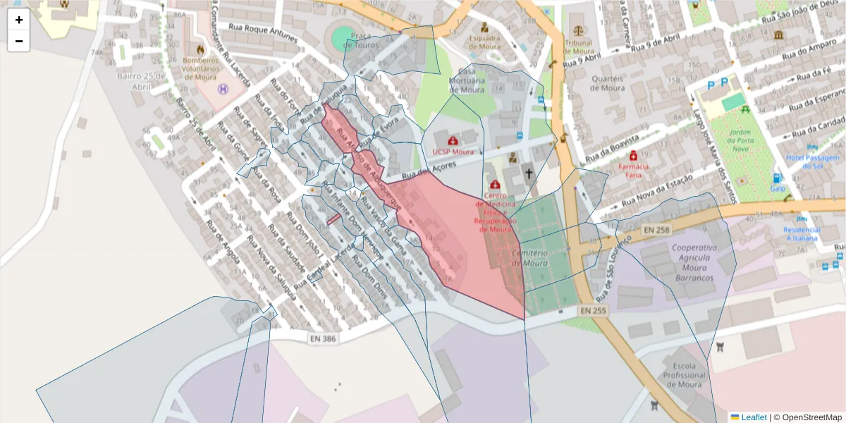 Mapa detalhado do código postal 7860-015 com limites, códigos postais vizinhos e agências dos correios