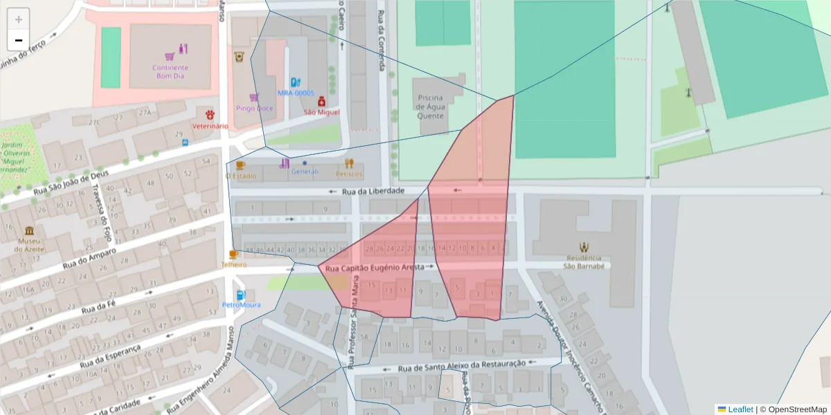 Mapa detalhado do código postal 7860-016 com limites, códigos postais vizinhos e agências dos correios