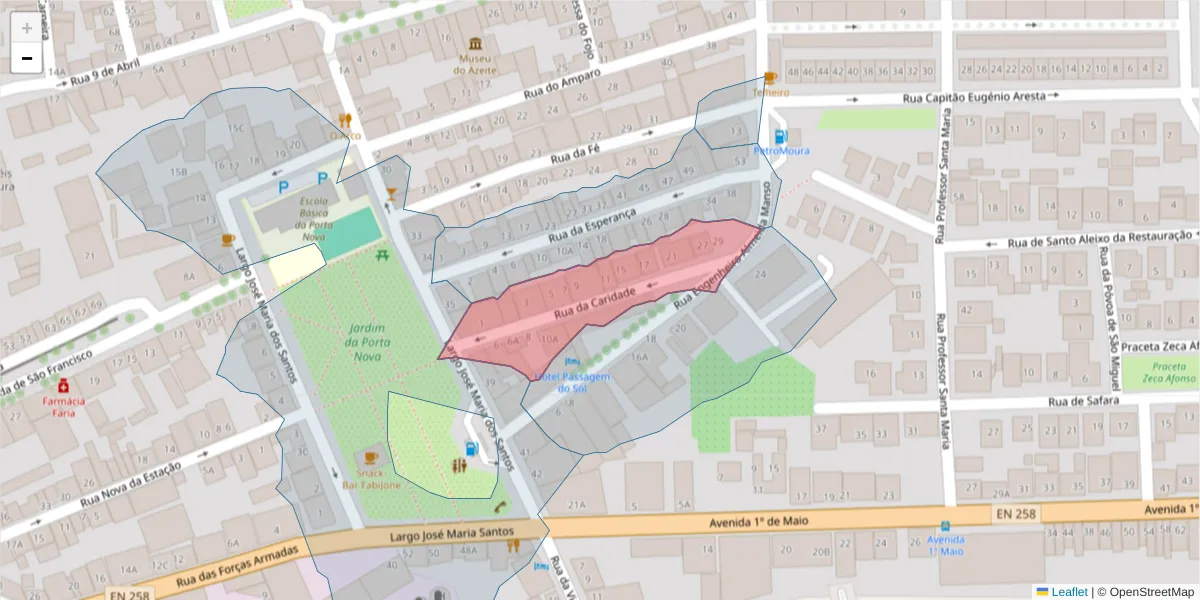 Mapa detalhado do código postal 7860-020 com limites, códigos postais vizinhos e agências dos correios