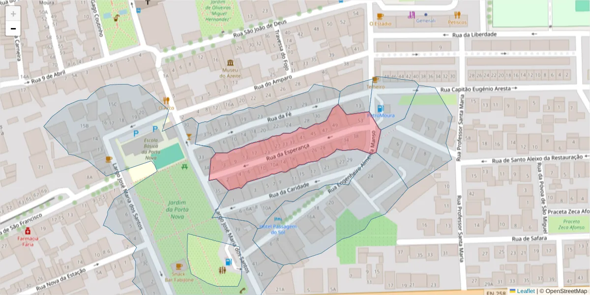 Mapa detalhado do código postal 7860-022 com limites, códigos postais vizinhos e agências dos correios