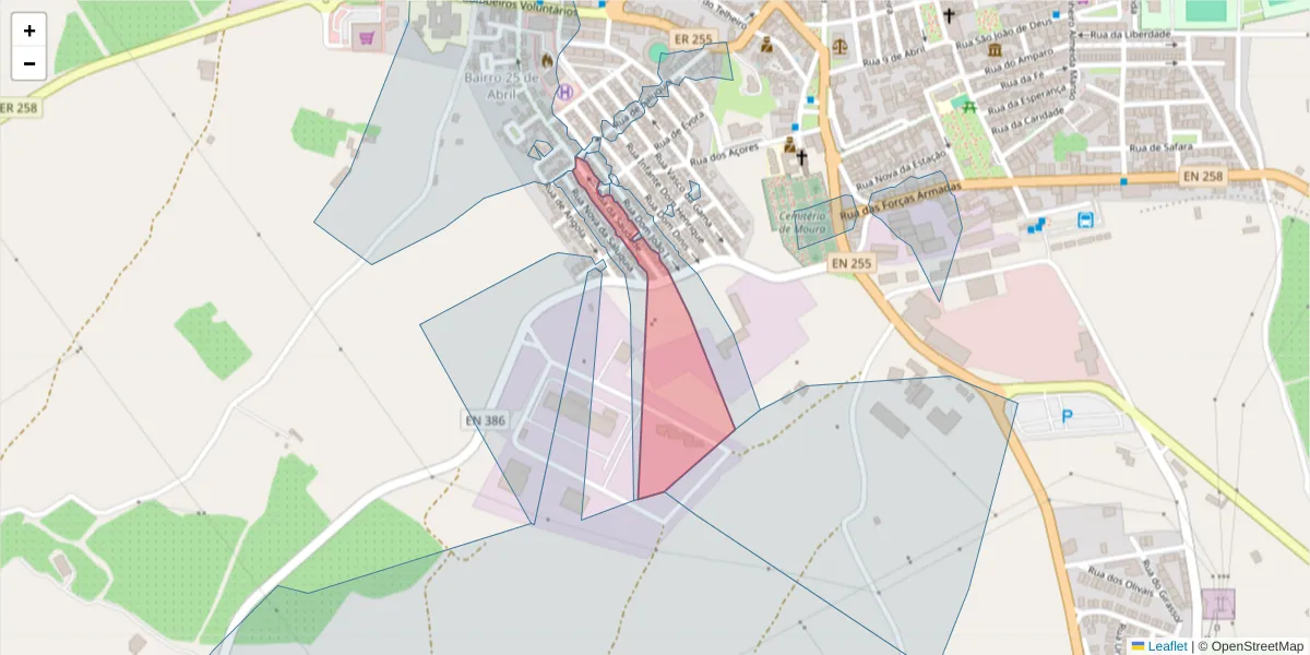 Mapa detalhado do código postal 7860-032 com limites, códigos postais vizinhos e agências dos correios