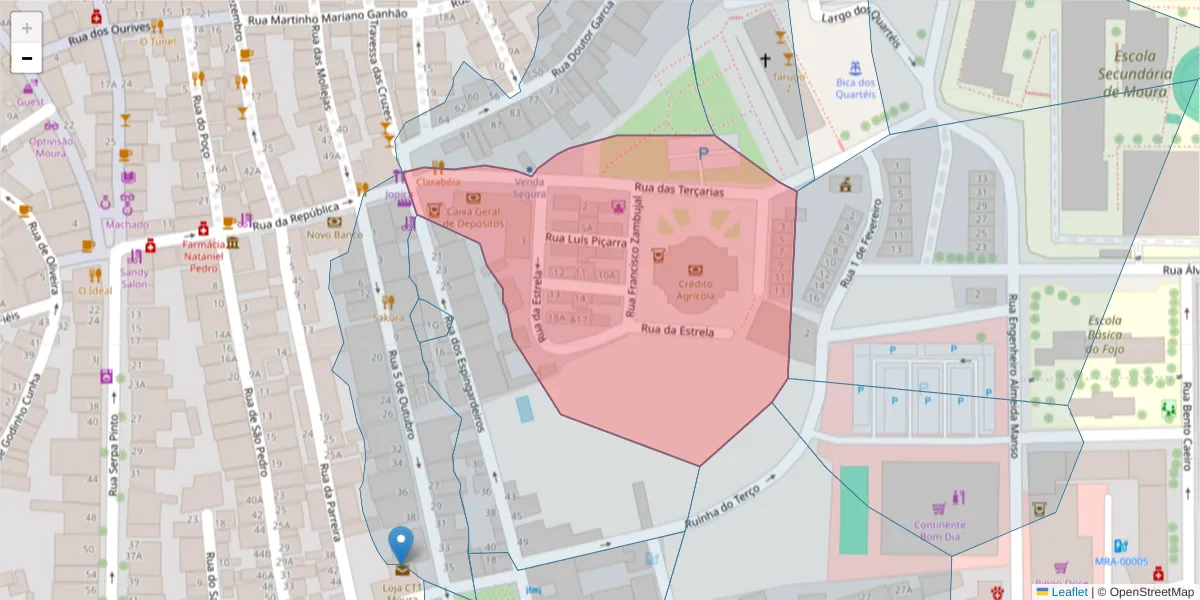 Mapa detalhado do código postal 7860-035 com limites, códigos postais vizinhos e agências dos correios