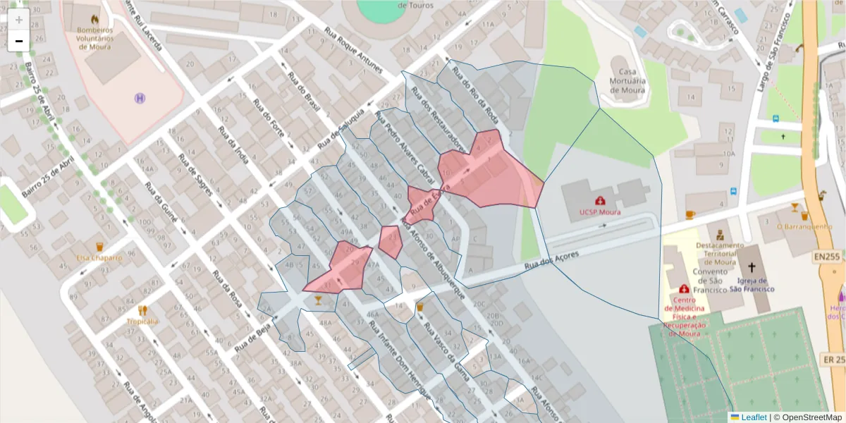 Mapa detalhado do código postal 7860-038 com limites, códigos postais vizinhos e agências dos correios