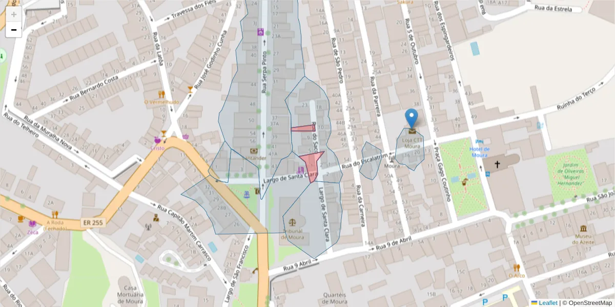 Mapa detalhado do código postal 7860-049 com limites, códigos postais vizinhos e agências dos correios