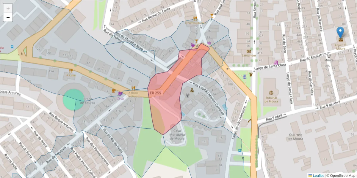 Mapa detalhado do código postal 7860-053 com limites, códigos postais vizinhos e agências dos correios