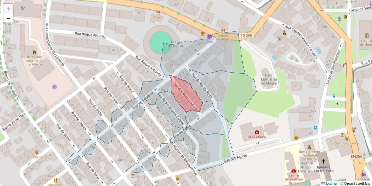 Mapa detalhado do código postal 7860-055 com limites, códigos postais vizinhos e agências dos correios