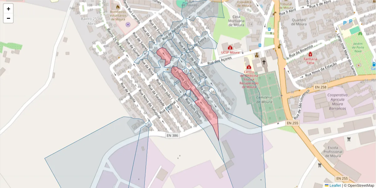 Mapa detalhado do código postal 7860-057 com limites, códigos postais vizinhos e agências dos correios