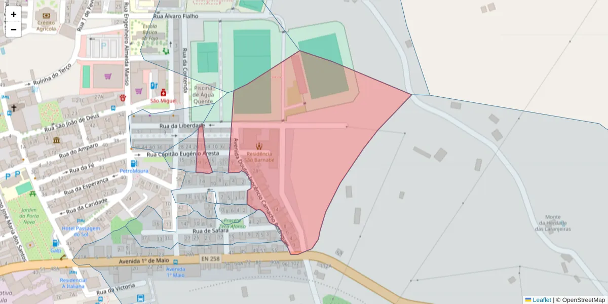 Mapa detalhado do código postal 7860-058 com limites, códigos postais vizinhos e agências dos correios