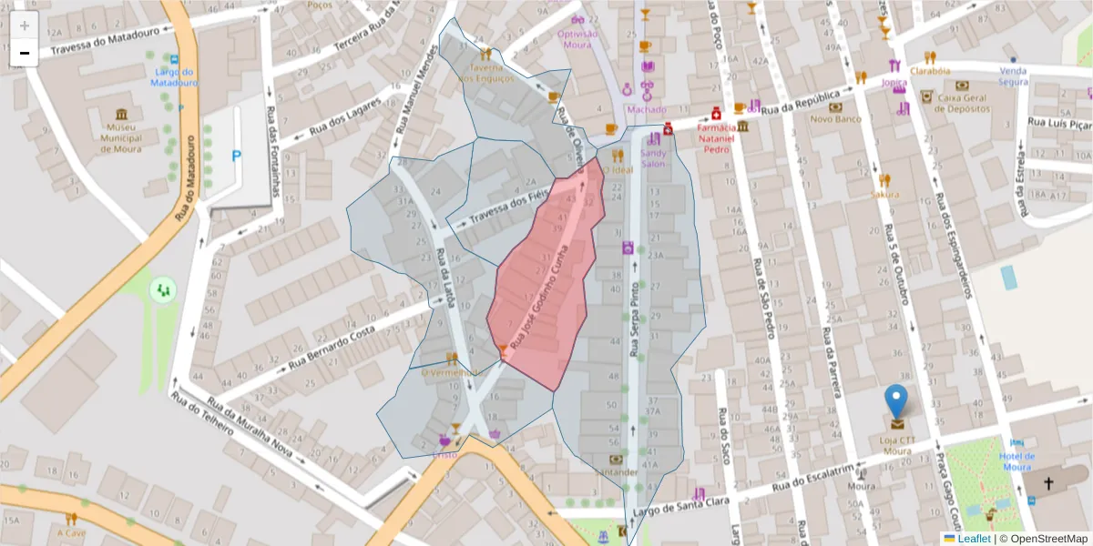 Mapa detalhado do código postal 7860-059 com limites, códigos postais vizinhos e agências dos correios