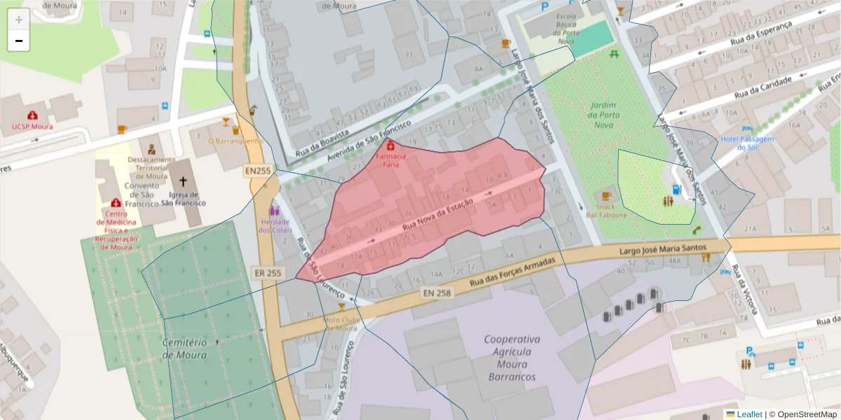 Mapa detalhado do código postal 7860-061 com limites, códigos postais vizinhos e agências dos correios