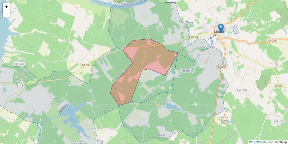 Mapa detalhado do código postal 7860-077 com limites, códigos postais vizinhos e agências dos correios
