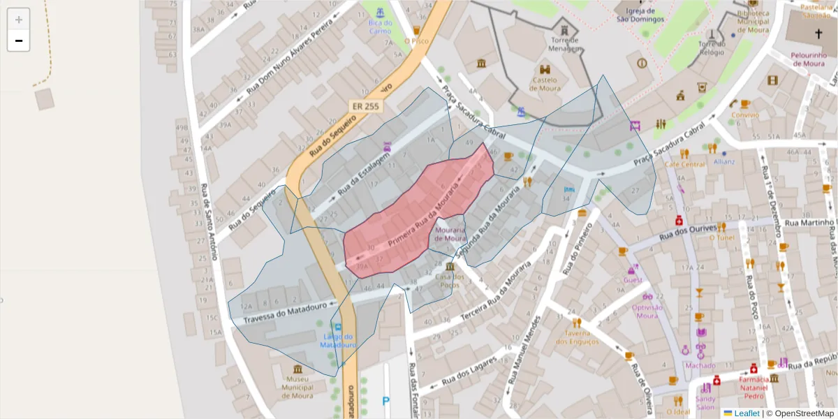 Mapa detalhado do código postal 7860-101 com limites, códigos postais vizinhos e agências dos correios