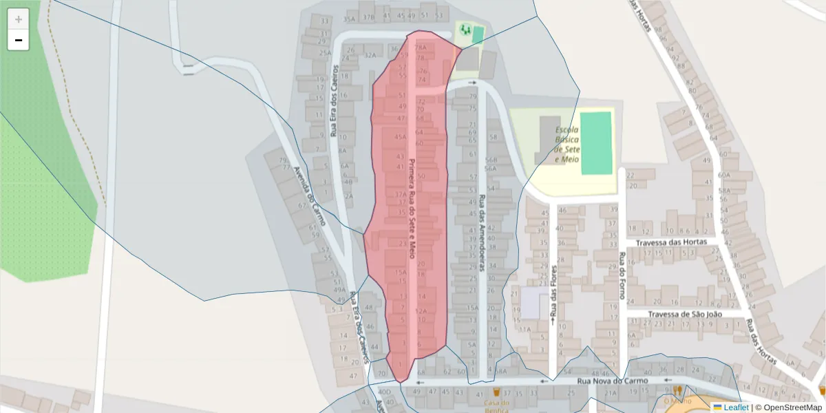 Mapa detalhado do código postal 7860-102 com limites, códigos postais vizinhos e agências dos correios