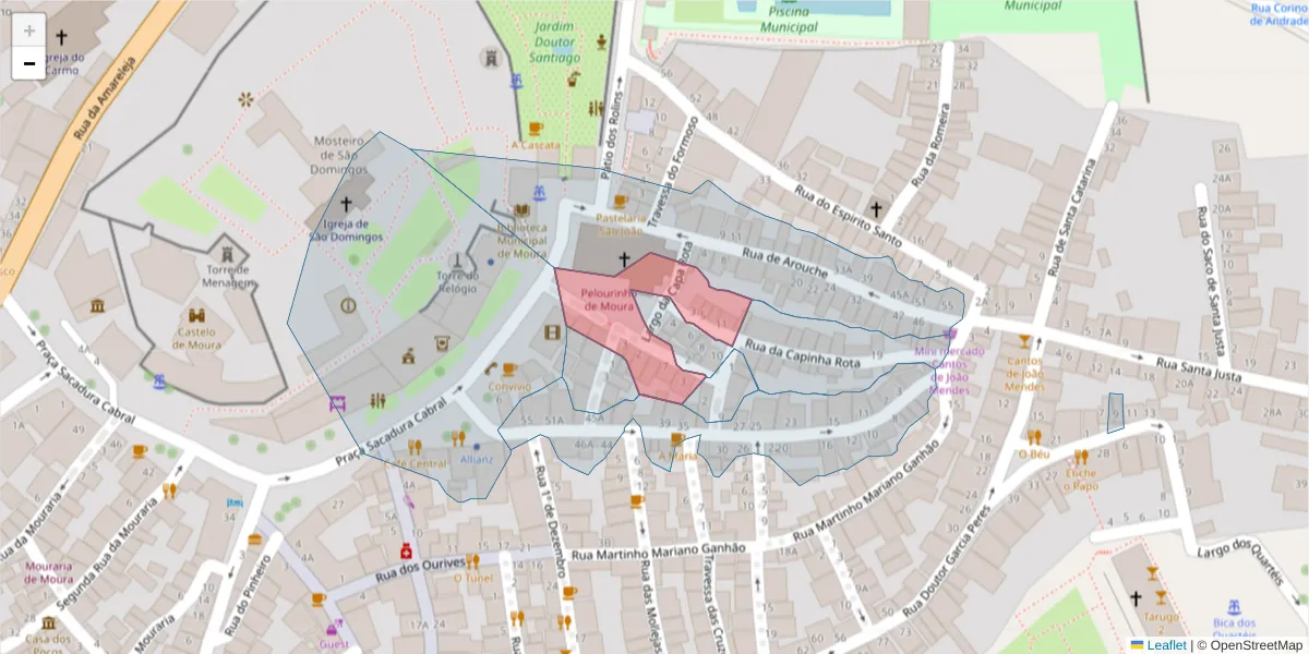 Mapa detalhado do código postal 7860-114 com limites, códigos postais vizinhos e agências dos correios
