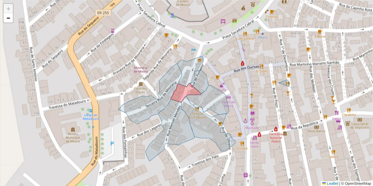 Mapa detalhado do código postal 7860-117 com limites, códigos postais vizinhos e agências dos correios