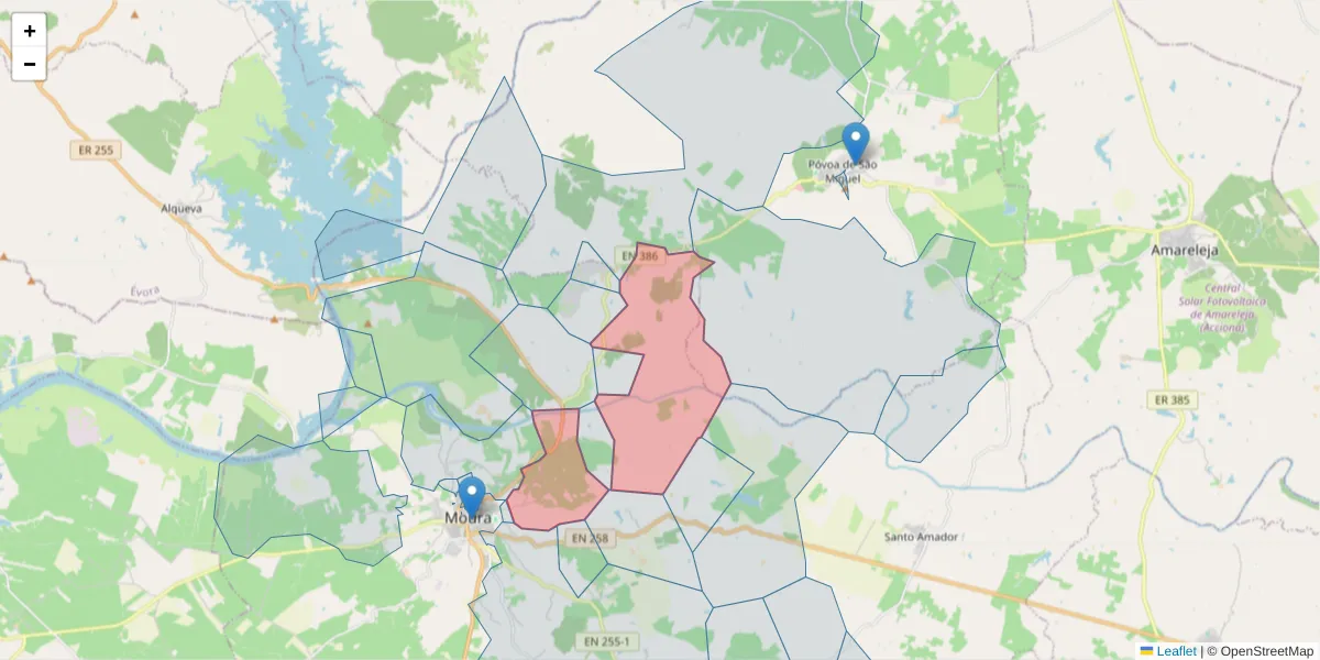 Mapa detalhado do código postal 7860-121 com limites, códigos postais vizinhos e agências dos correios