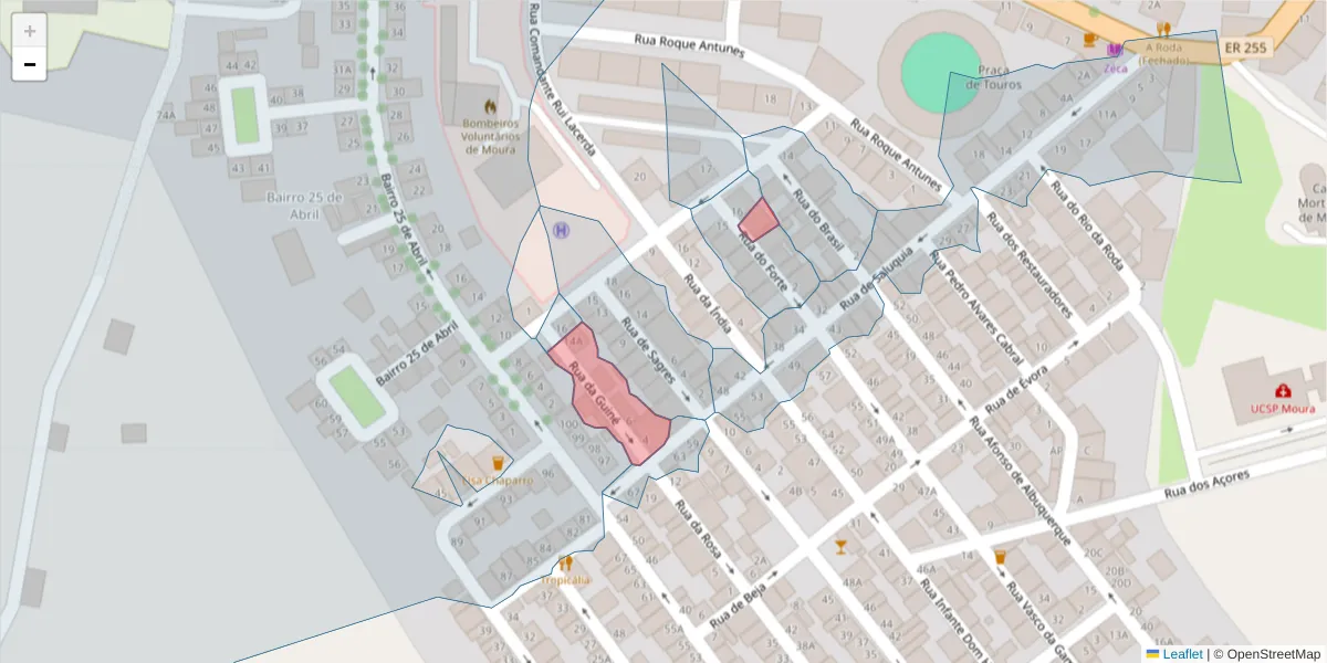 Mapa detalhado do código postal 7860-134 com limites, códigos postais vizinhos e agências dos correios