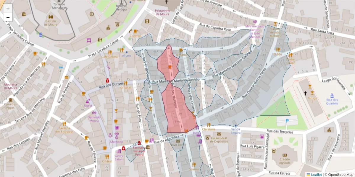 Mapa detalhado do código postal 7860-149 com limites, códigos postais vizinhos e agências dos correios