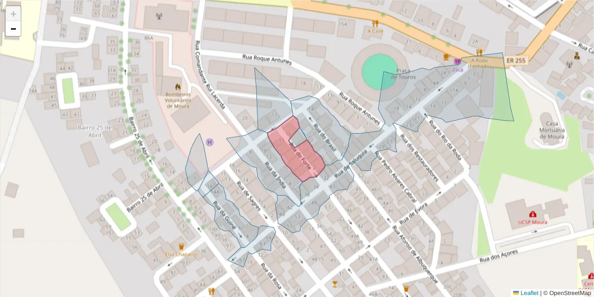 Mapa detalhado do código postal 7860-163 com limites, códigos postais vizinhos e agências dos correios