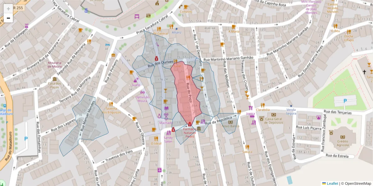 Mapa detalhado do código postal 7860-166 com limites, códigos postais vizinhos e agências dos correios