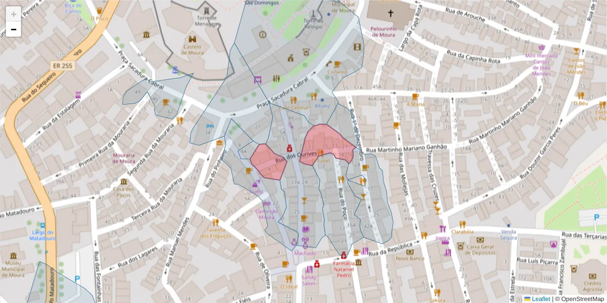 Mapa detalhado do código postal 7860-173 com limites, códigos postais vizinhos e agências dos correios