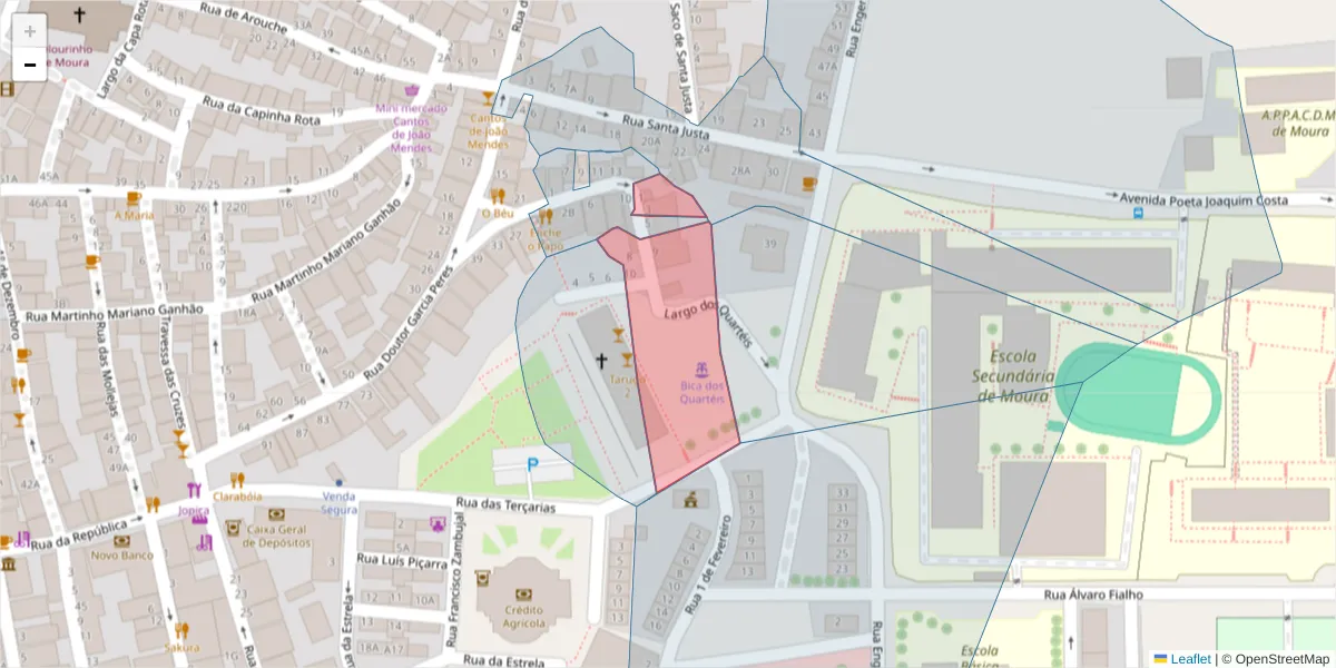 Mapa detalhado do código postal 7860-174 com limites, códigos postais vizinhos e agências dos correios
