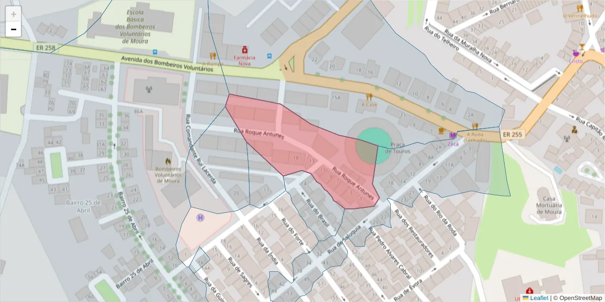 Mapa detalhado do código postal 7860-183 com limites, códigos postais vizinhos e agências dos correios