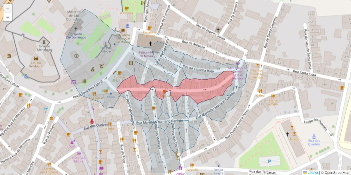 Mapa detalhado do código postal 7860-184 com limites, códigos postais vizinhos e agências dos correios