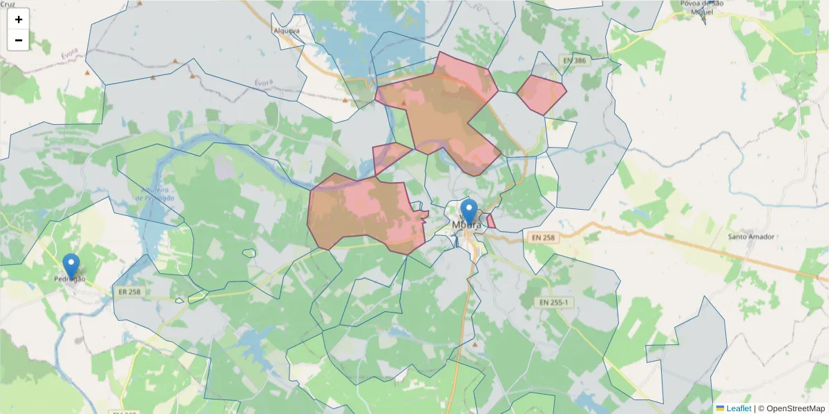 Mapa detalhado do código postal 7860-186 com limites, códigos postais vizinhos e agências dos correios
